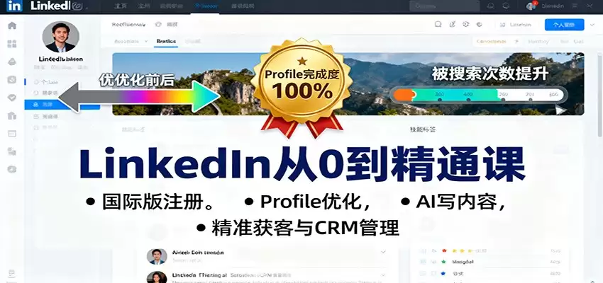 LinkedIn从0到精通课：国际版注册，Profile优化，AI写内容，精准获客与CRM管理-尊多创业网