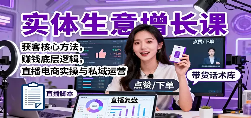 实体生意增长课：获客核心方法，赚钱底层逻辑，直播电商实操与私域运营-尊多创业网