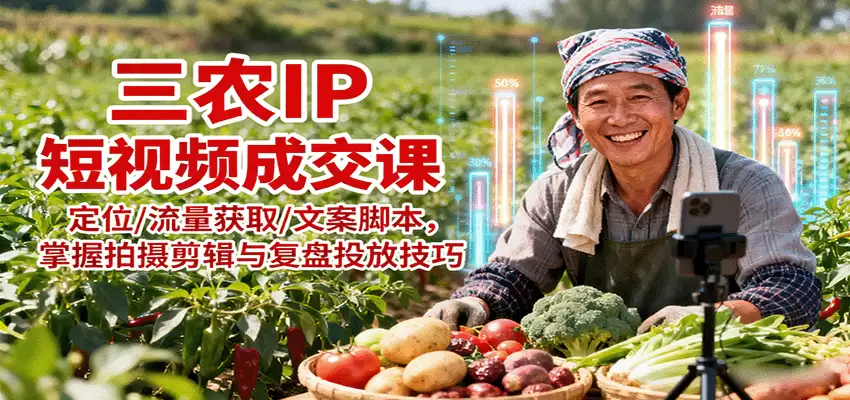 三农IP短视频成交课：定位/流量获取/文案脚本，掌握拍摄剪辑与复盘投放技巧-尊多创业网