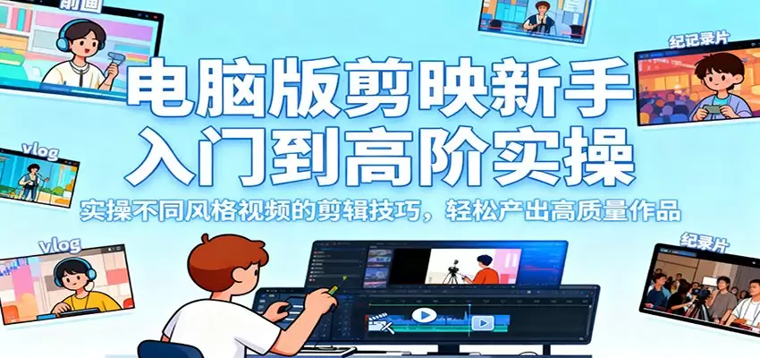 电脑版剪映新手入门到高阶实操，实操不同风格视频的剪辑技巧，轻松产出高质量作品-尊多创业网