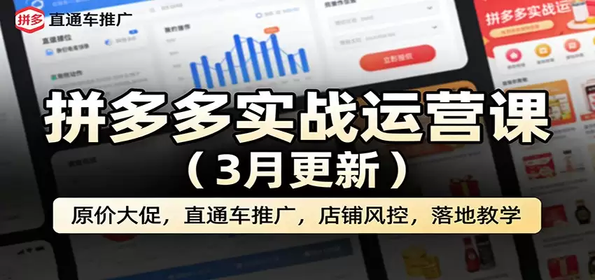 拼多多实战运营课（3月更新）：原价大促，直通车推广，店铺风控，落地教学-尊多创业网