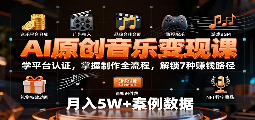 AI原创音乐变现课：学平台认证，掌握制作全流程，解锁7种赚钱路径-尊多创业网