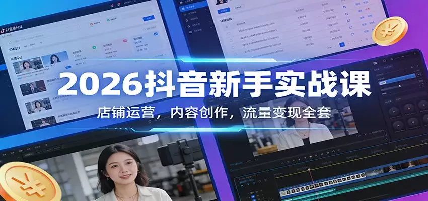 2026抖音新手实战课：店铺运营，内容创作，流量变现全套-尊多创业网