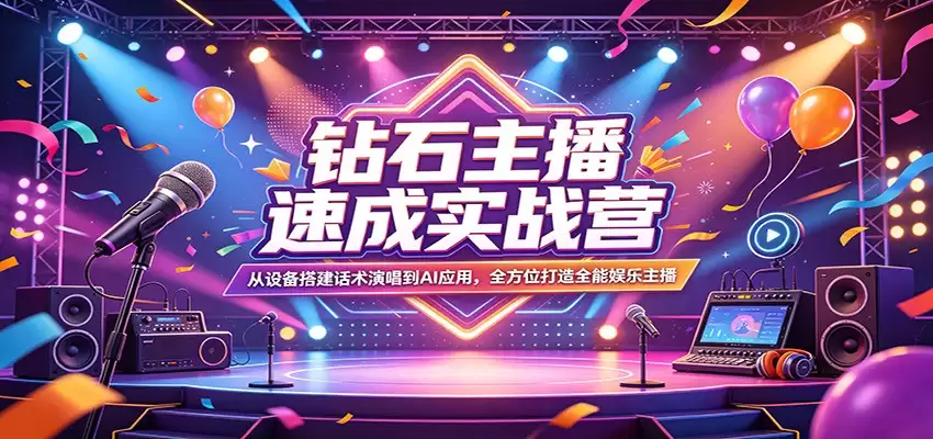 钻石主播速成实战营：从设备搭建话术演唱到AI应用，全方位打造全能娱乐主播-尊多创业网