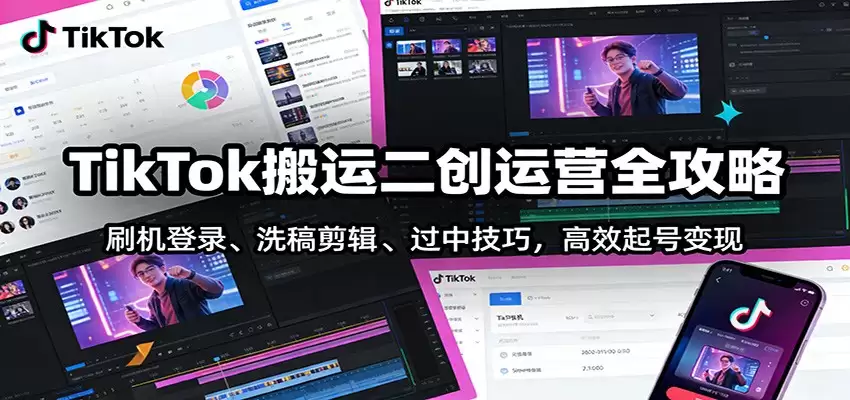 TikTok搬运二创运营全攻略：刷机登录、洗稿剪辑 、过中技巧，高效起号变现-尊多创业网