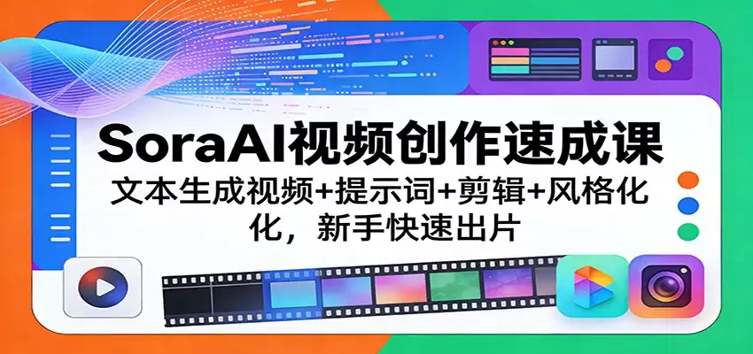SoraAI视频创作速成课：文本生成视频+提示词+剪辑+风格化，新手快速出片-尊多创业网