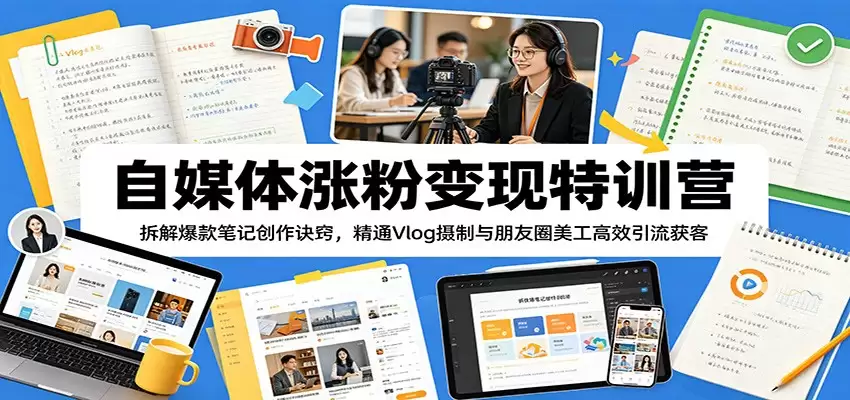 自媒体涨粉变现特训营：拆解爆款笔记创作诀窍，精通Vlog摄制与朋友圈美工高效引流获客-尊多创业网