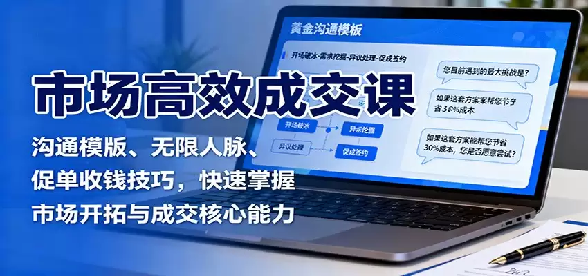 市场高效成交课：沟通模版、无限人脉、促单收钱技巧，快速掌握市场开拓与成交核心能力-尊多创业网