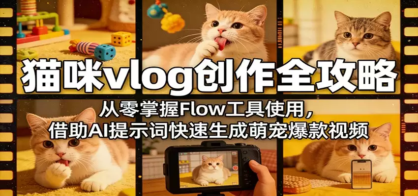 猫咪vlog创作全攻略：从零掌握Flow工具使用，借助AI提示词快速生成萌宠爆款视频-尊多创业网