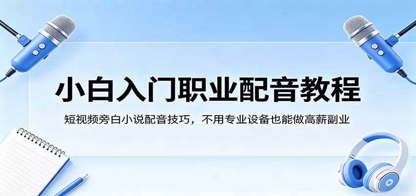 小白入门职业配音教程，短视频旁白小说配音技巧，不用专业设备也能做高薪副业-尊多创业网
