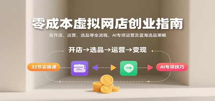 零成本虚拟网店创业指南，含开店、运营、选品等全流程， AI专项运营及蓝海选品策略-尊多创业网