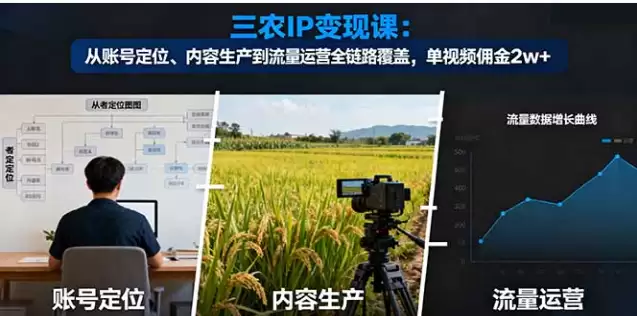 （16229期）三农IP变现课：从账号定位、内容生产到流量运营全链路覆盖，单视频佣金2w+-尊多创业网