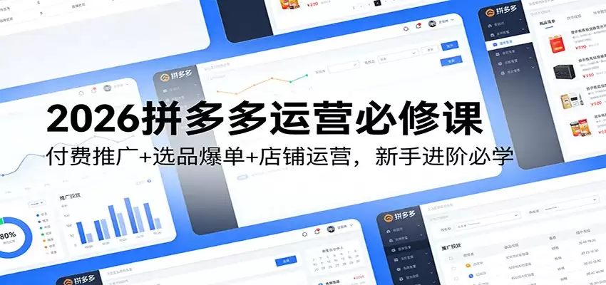 2026拼多多运营必修课：付费推广+选品爆单+店铺运营，新手进阶必学-尊多创业网