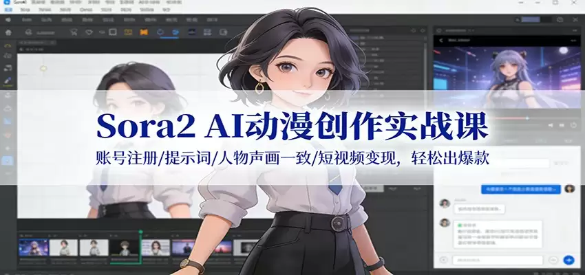 Sora2 AI动漫创作实战课：账号注册/提示词/人物声画一致/短视频变现，轻松出爆款-尊多创业网