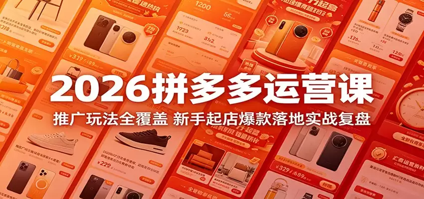 2026拼多多运营课：推广玩法全覆盖，新手起店爆款落地实战复盘-尊多创业网