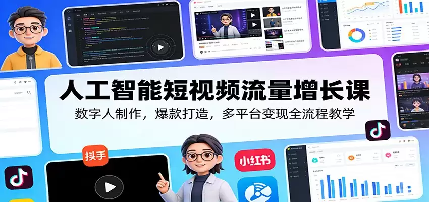 人工智能短视频流量增长课：数字人制作，爆款打造，多平台变现全流程教学-尊多创业网