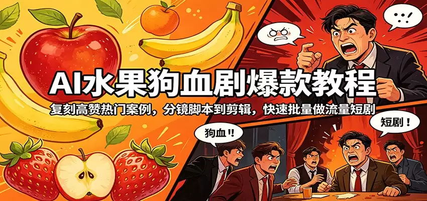 AI水果狗血剧爆款教程：复刻高赞热门案例，分镜脚本到剪辑，快速批量做流量短剧-尊多创业网