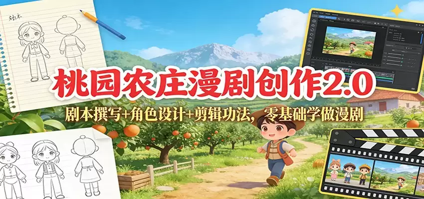 桃园农庄漫剧创作2.0：剧本撰写+角色设计+剪辑功法，零基础学做漫剧-尊多创业网