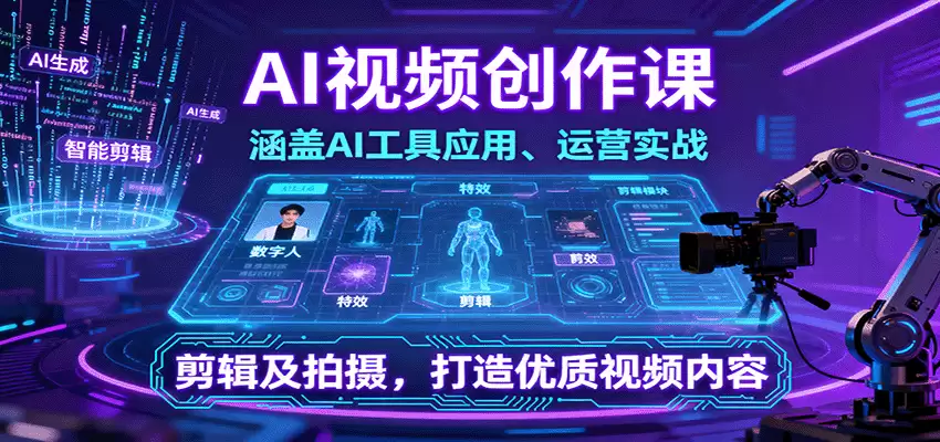 AI视频创作课，涵盖AI工具应用、运营实战、剪辑及拍摄，打造优质视频内容-尊多创业网