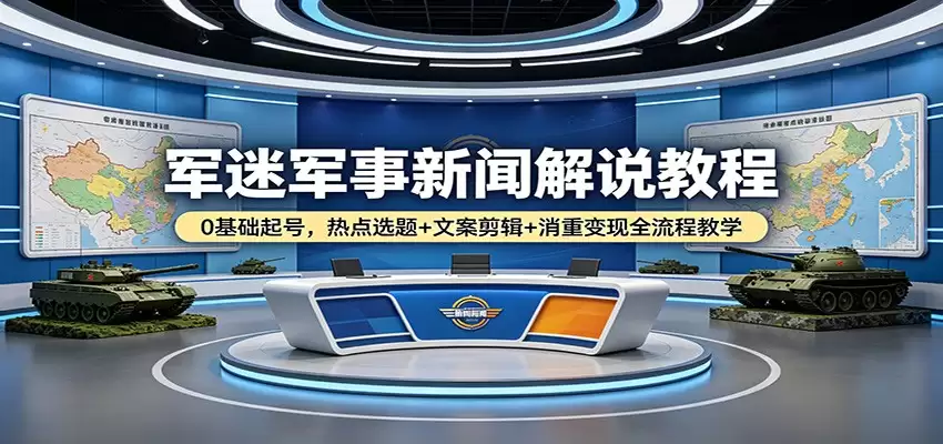 军迷军事新闻解说教程：0基础起号，热点选题+文案剪辑+消重变现全流程教学-尊多创业网