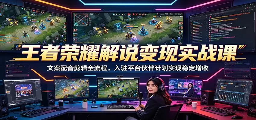 王者荣耀解说变现实战课：文案配音剪辑全流程，入驻平台伙伴计划实现稳定增收-尊多创业网