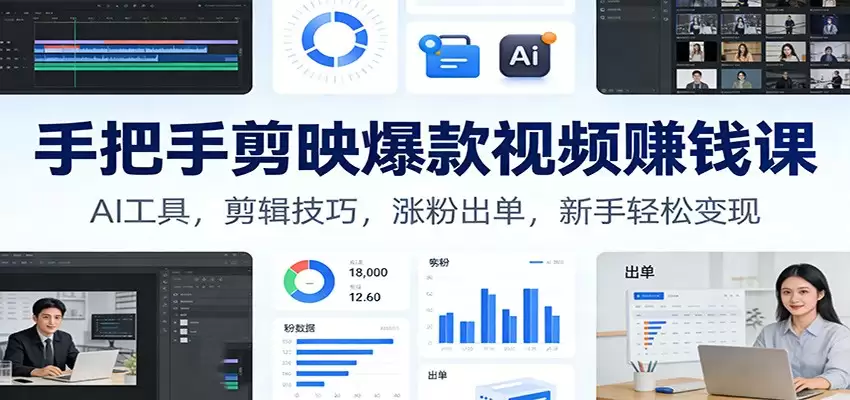 手把手剪映爆款视频赚钱课：AI工具，剪辑技巧，涨粉出单，新手轻松变现-尊多创业网