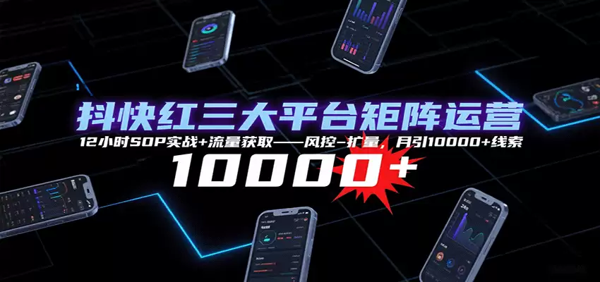 抖快红三大平台矩阵运营，12小时SOP实战+流量获取-风控-扩量，月引10000+线索-尊多创业网