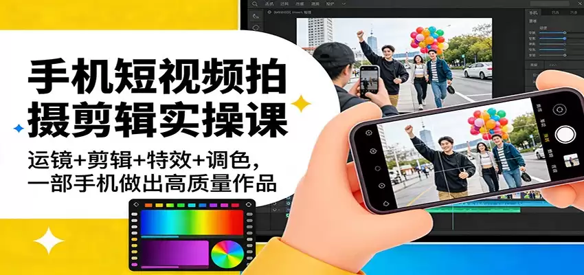 手机短视频拍摄剪辑实操课：运镜+剪辑+特效+调色，一部手机做出高质量作品-尊多创业网