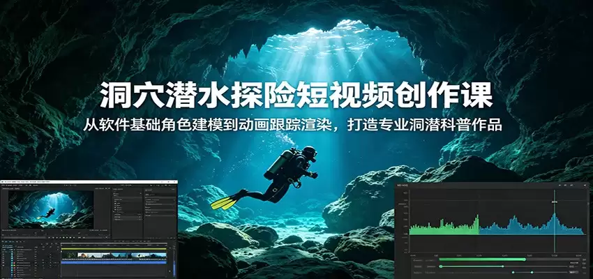 洞穴潜水探险短视频创作课：从软件基础角色建模到动画跟踪渲染，打造专业洞潜科普作品-尊多创业网
