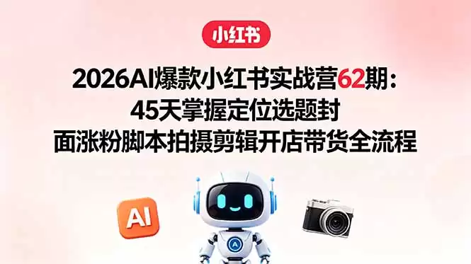 （18606期）2026AI爆款小红书实战营62期：45天掌握定位选题封面涨粉脚本拍摄剪辑开店带货全流程-尊多创业网