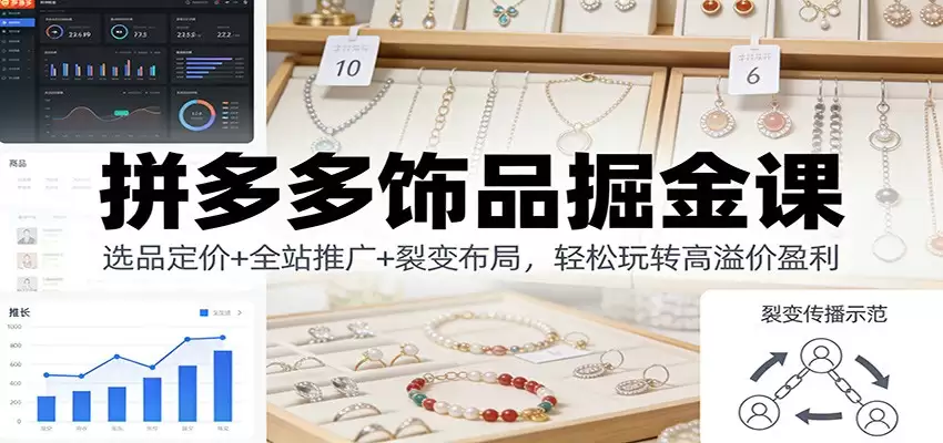 拼多多饰品掘金课：选品定价+全站推广+裂变布局，轻松玩转高溢价盈利-尊多创业网