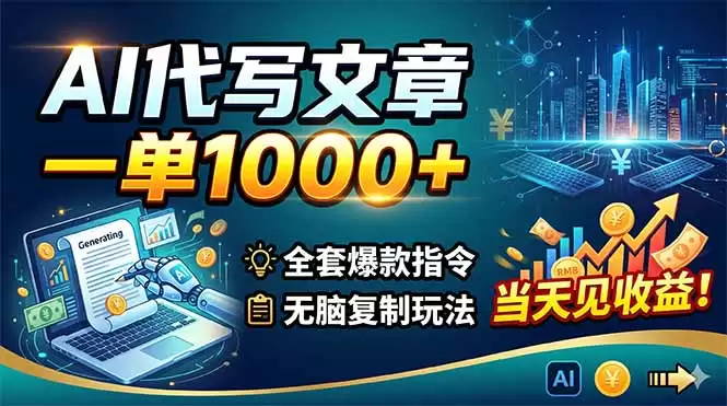 （18575期）AI代写文章，一单1000+，全套爆款指令+无脑复制玩法，当天见收益！-尊多创业网