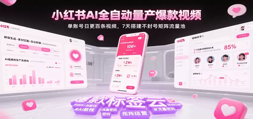 小红书AI全自动量产爆款视频，单账号日更百条视频，7天搭建不封号矩阵流量池（更新）-尊多创业网
