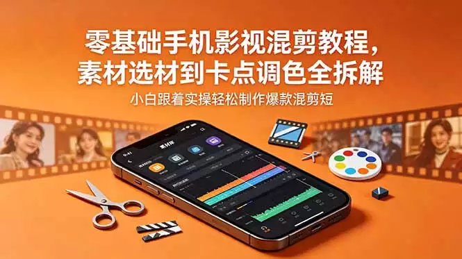 (18750期)零基础手机影视混剪教程,素材选材到卡点调色全拆解,小白跟着实操轻松制作爆款混剪短片-尊多创业网
