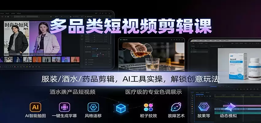 多品类短视频剪辑课：服装/酒水/药品剪辑，AI工具实操，解锁创意玩法-尊多创业网