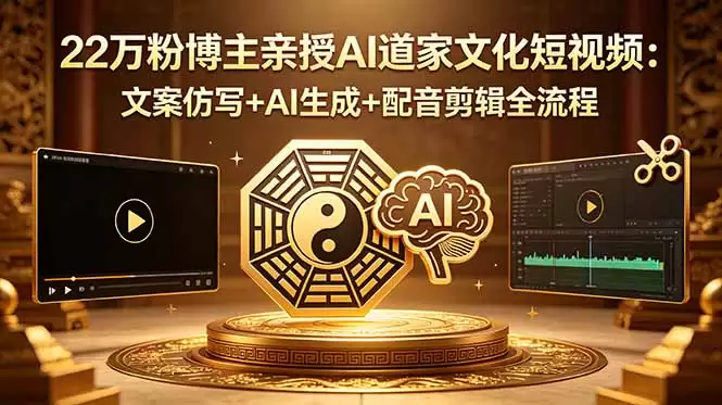 （18580期）22万粉博主亲授AI道家文化短视频：文案仿写+AI生成+配音剪辑全流程-尊多创业网