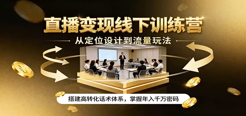 直播变现线下训练营，从定位设计到流量玩法，搭建高转化话术体系，掌握年入千万密码-尊多创业网