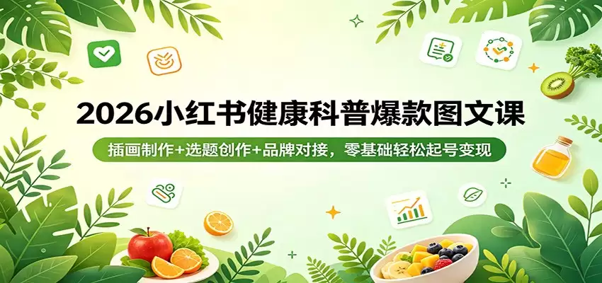 2026小红书健康科普爆款图文课：插画制作+选题创作+品牌对接，零基础轻松起号变现-尊多创业网