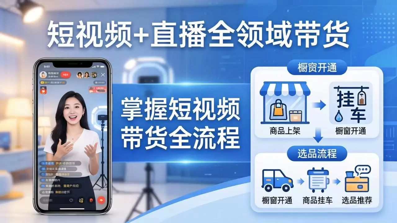 （17835期）短视频+直播全领域带货：掌握橱窗开通、挂车、选品、爆款文案改编等短视频带货全流程-尊多创业网