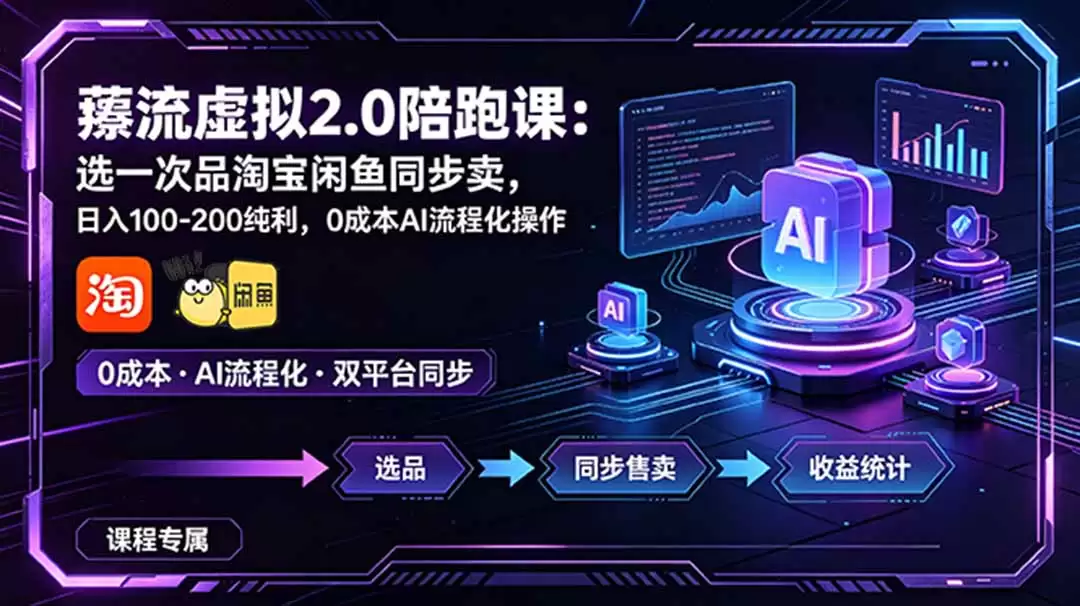 （18942期）薅流虚拟2.0陪跑课：选一次品淘宝闲鱼同步卖，日入100-200纯利，0成本AI流程化操作-尊多创业网