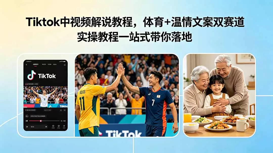（18910期）Tiktok中视频解说教程，体育+温情文案双赛道实操教程一站式带你落地-尊多创业网