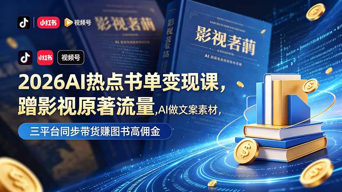(18727期)2026AI热点书单变现课,蹭影视原著流量,AI做文案素材,三平台同步带货赚图书高佣金-尊多创业网