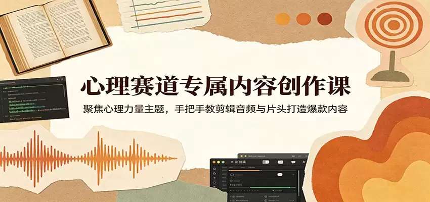 心理赛道专属内容创作课：聚焦心理力量主题，手把手教剪辑音频与片头打造爆款内容-尊多创业网