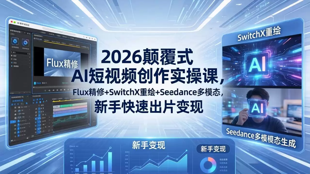 （18449期）2026颠覆式 AI短视频创作课-5月更新，Flux精修+SwitchX重绘+Seedance多模态，新手快速出片变现-尊多创业网