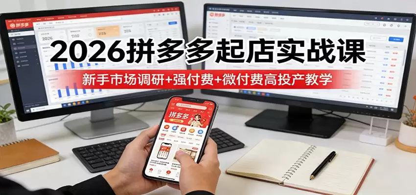 2026拼多多起店实战课：新手市场调研+强付费+微付费高投产教学-尊多创业网