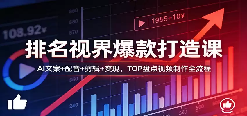 排名视界爆款打造课：AI文案+配音+剪辑+变现，TOP盘点视频制作全流程-尊多创业网