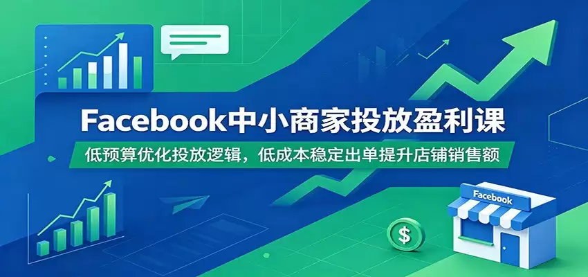 Facebook中小商家投放盈利课：低预算优化投放逻辑，低成本稳定出单提升店铺销售额-尊多创业网