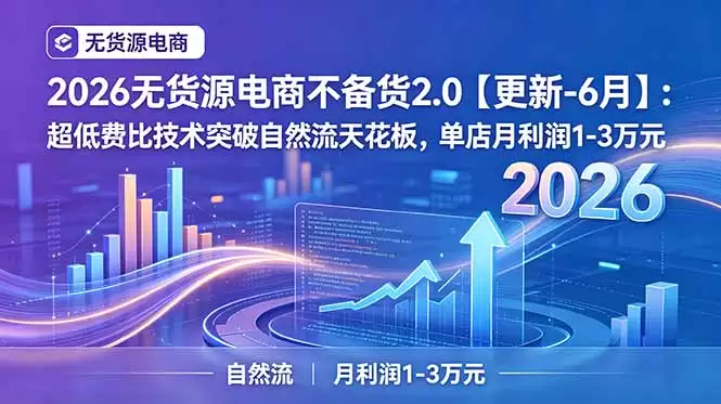 （18912期）2026无货源电商不备货2.0【更新-6月】：超低费比技术突破自然流天花板，单店月利润1-3万元-尊多创业网