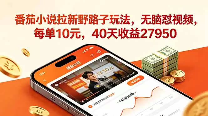 （18751期）番茄小说拉新野路子玩法，无脑怼视频，每单10元，40天收益27950-尊多创业网