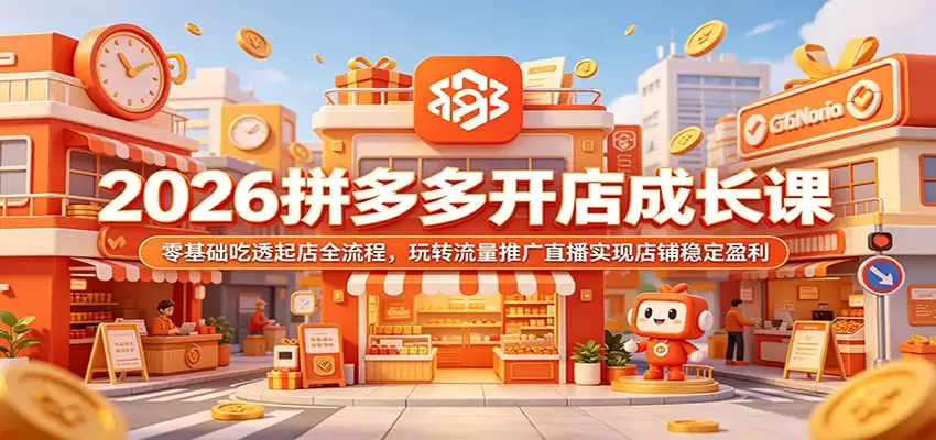 2026拼多多开店成长课：零基础吃透起店全流程，玩转流量推广直播实现店铺稳定盈利-尊多创业网